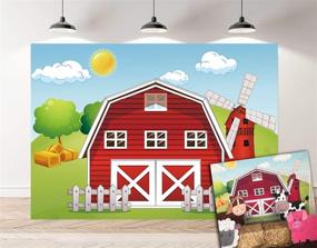 img 4 attached to 🚜 Botong Cartoon Farm Photography Backdrop: Red Barn, Windmill, Animals, Barnyard House, Kids Birthday Background, Baby Shower, Newborn Photocall - 5x3ft