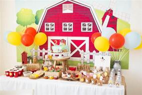 img 1 attached to 🚜 Botong Cartoon Farm Photography Backdrop: Red Barn, Windmill, Animals, Barnyard House, Kids Birthday Background, Baby Shower, Newborn Photocall - 5x3ft