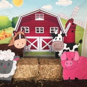 img 3 attached to 🚜 Botong Cartoon Farm Photography Backdrop: Red Barn, Windmill, Animals, Barnyard House, Kids Birthday Background, Baby Shower, Newborn Photocall - 5x3ft