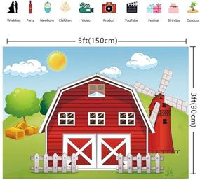 img 2 attached to 🚜 Botong Cartoon Farm Photography Backdrop: Red Barn, Windmill, Animals, Barnyard House, Kids Birthday Background, Baby Shower, Newborn Photocall - 5x3ft