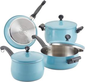 img 4 attached to Farberware 120 Limited Edition Stainless Steel Cookware Set 🍳 with Prestige Kitchen Tools, 10-Piece, Aqua Blue: Your Perfect Cooking Companion!