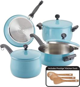 img 3 attached to Farberware 120 Limited Edition Stainless Steel Cookware Set 🍳 with Prestige Kitchen Tools, 10-Piece, Aqua Blue: Your Perfect Cooking Companion!