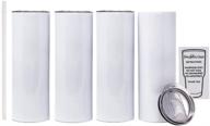🥤 subconscious blanks 4 pack 20oz sublimation white straight skinny tumbler with plastic straw - ideal for diy heat transfer, sublimation crafts, mugs - premium double walled stainless steel travel tumblers logo