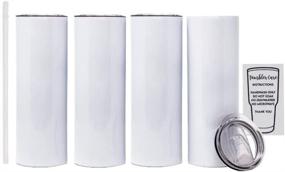 img 4 attached to 🥤 SUBconscious Blanks 4 Pack 20oz Sublimation White Straight Skinny Tumbler with Plastic Straw - Ideal for DIY Heat Transfer, Sublimation Crafts, Mugs - Premium Double Walled Stainless Steel Travel Tumblers