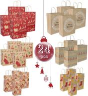 🎁 bulk set of 24 christmas gift bags - kraft assorted sizes holiday wrapping paper gift bag with handles - ideal for party christmas gift box wrap (includes 6 large, 6 medium, 6 small) - mix, xmas logo