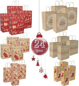 img 4 attached to 🎁 Bulk Set of 24 Christmas Gift Bags - Kraft Assorted Sizes Holiday Wrapping Paper Gift Bag with Handles - Ideal for Party Christmas Gift Box Wrap (Includes 6 Large, 6 Medium, 6 Small) - MIX, Xmas