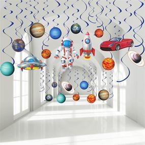 img 4 attached to 🚀 30-Piece Blue Solar System Planet UFO Rocket Astronaut Hanging Swirls | Outer Space Party Decorations for Kids Boys' Space Birthday Party Supplies