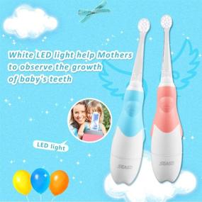 img 3 attached to Seago Baby Electric Toothbrush for Toddlers 0-3 Years Old 👶 | LED Light Brush, Intelligent Timer, Waterproof IPX7 | Baby Gift (513Pink)