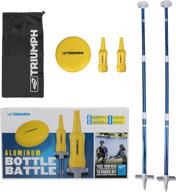 blue triumph outdoor target game with bottle battle disc-throwing, featuring aluminum telescoping poles, non-breakable bottles, and disc логотип