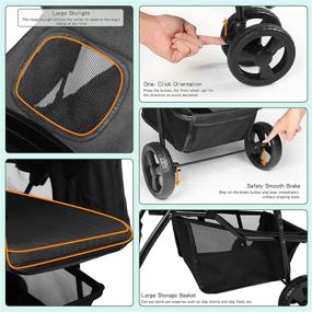 img 2 attached to Black Folding Pet Stroller with Skylight - Easy Walk Cart for Cats and Dogs, Lightweight Travel Carrier for Medium and Small Pets, with Storage Basket, Cup Holder Tray