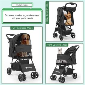 img 3 attached to Black Folding Pet Stroller with Skylight - Easy Walk Cart for Cats and Dogs, Lightweight Travel Carrier for Medium and Small Pets, with Storage Basket, Cup Holder Tray