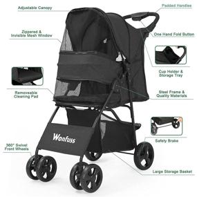 img 1 attached to Black Folding Pet Stroller with Skylight - Easy Walk Cart for Cats and Dogs, Lightweight Travel Carrier for Medium and Small Pets, with Storage Basket, Cup Holder Tray