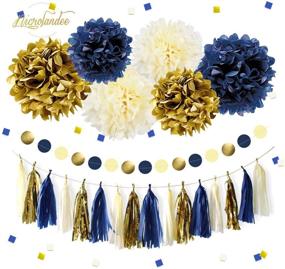 img 3 attached to 🎉 Nautical Navy Blue and Gold Party Decoration Kit for Baby Shower, Bridal Shower, Wedding, Birthday, Bachelorette - Hanging Pom Poms, Paper Garland, Confetti, and More!