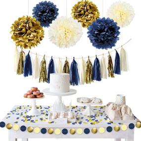 img 4 attached to 🎉 Nautical Navy Blue and Gold Party Decoration Kit for Baby Shower, Bridal Shower, Wedding, Birthday, Bachelorette - Hanging Pom Poms, Paper Garland, Confetti, and More!