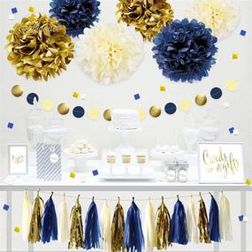 img 2 attached to 🎉 Nautical Navy Blue and Gold Party Decoration Kit for Baby Shower, Bridal Shower, Wedding, Birthday, Bachelorette - Hanging Pom Poms, Paper Garland, Confetti, and More!