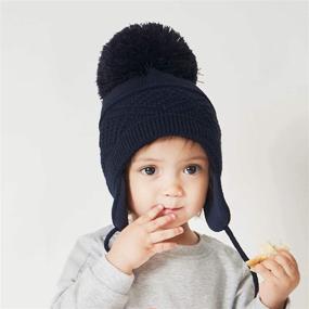 img 3 attached to 🧢 Warm and Stylish: Connectyle Toddler Boy Knit Earflap Beanie Hat - Fleece Lined Winter Hat for Kids