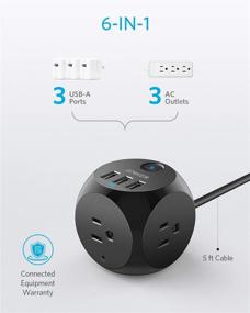 img 3 attached to 🔌 Anker Power Strip with USB, 5 ft Extension Cord, PowerPort Cube USB - 3 Outlets & 3 USB Ports, Portable & Compact Design, Overload Protection for iPhone Xs/XR, Travel-Friendly for Cruise Ships, Offices, and On-The-Go