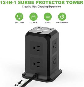 img 1 attached to Трехосновная розетка SAFEMORE с портом USB-C, 8 розетками, 4 портами USB, станция быстрой зарядки 4,8А, удлинитель с плоским штепсельным разъемом на 6,5 футов - идеально подходит для использования в домашнем офисе (черная).