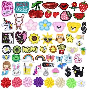 img 4 attached to GOTONE Iron On Patches Set - 60PCS Flowers, Rabbit, Rainbow, Stars, Strawberry - Cute Embroidered Patch Sew-On Assorted Size Decorations for Clothing, Jackets, Backpacks, Jeans