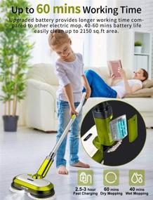 img 3 attached to 🧽 Cordless Electric Mop with LED Headlight and Water Spray, Up to 60 mins Powerful Floor Cleaner with 300ml Water Tank - Ideal for Hardwood, Tile Floors, Quiet Cleaning & Waxing