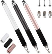 capacitive disc stylus pens: 2-in-1 universal stylist for touch screens - cell phones, ipad, tablet, laptops - 6 replacement tips (black/white/pink) logo