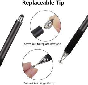 img 2 attached to Capacitive Disc Stylus Pens: 2-in-1 Universal Stylist for Touch Screens - Cell Phones, iPad, Tablet, Laptops - 6 Replacement Tips (Black/White/Pink)