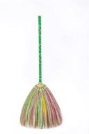 🌿 thai vintage retro handmade grass broom - natural eco-friendly witch broomstick with bamboo stick, embroidered nylon handle - housewarming gift, thai broom, kong grass broom (colorful green) logo