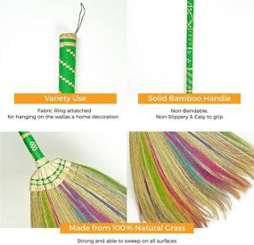 img 2 attached to 🌿 Thai Vintage Retro Handmade Grass Broom - Natural Eco-friendly Witch Broomstick with Bamboo Stick, Embroidered Nylon Handle - Housewarming Gift, Thai Broom, Kong Grass Broom (Colorful Green)