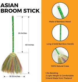 img 3 attached to 🌿 Thai Vintage Retro Handmade Grass Broom - Natural Eco-friendly Witch Broomstick with Bamboo Stick, Embroidered Nylon Handle - Housewarming Gift, Thai Broom, Kong Grass Broom (Colorful Green)