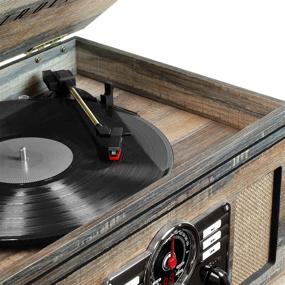 img 1 attached to 🎵 Victrola Nostalgic 6-in-1 Bluetooth Record Player: Turntable, CD/Cassette Player, AM/FM Radio, Wireless Streaming; Shiplap Grey Farmhouse Design