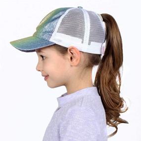 img 1 attached to 🧢 Ponyflo Kids Ponytail and Messy Bun Pony Cap: Original Design with Full Back Opening