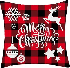 img 3 attached to 🎄 WFLOSUNVE Christmas Pillow Covers - Set of 4 Soft Flannel Red Black Buffalo Check Plaid Snowflake Cushion Covers for Couch and Sofa 18x18 Inch