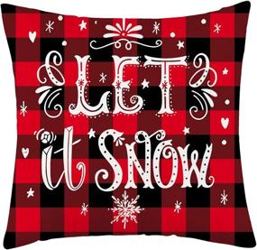 img 2 attached to 🎄 WFLOSUNVE Christmas Pillow Covers - Set of 4 Soft Flannel Red Black Buffalo Check Plaid Snowflake Cushion Covers for Couch and Sofa 18x18 Inch