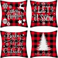 🎄 wflosunve christmas pillow covers - set of 4 soft flannel red black buffalo check plaid snowflake cushion covers for couch and sofa 18x18 inch логотип