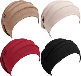 img 4 attached to Soft Cotton Slouchy Beanies Hats for Women - Syhood 4-Piece Stretchy Sleep Cap Headwear