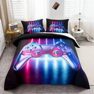 🎮 stylish boys gamer bedding set: modern gradient gamepad design for kids & teens, twin size comforter cover with pillowcase logo