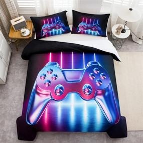 img 2 attached to 🎮 Stylish Boys Gamer Bedding Set: Modern Gradient Gamepad Design for Kids & Teens, Twin Size Comforter Cover with Pillowcase