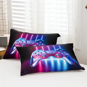 img 1 attached to 🎮 Stylish Boys Gamer Bedding Set: Modern Gradient Gamepad Design for Kids & Teens, Twin Size Comforter Cover with Pillowcase