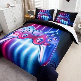 img 3 attached to 🎮 Stylish Boys Gamer Bedding Set: Modern Gradient Gamepad Design for Kids & Teens, Twin Size Comforter Cover with Pillowcase