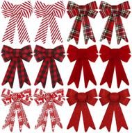 🎀 willbond 12-piece buffalo plaid bows: christmas wreaths decoration, red black check, indoor outdoor use logo