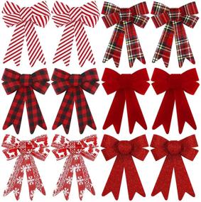 img 4 attached to 🎀 WILLBOND 12-Piece Buffalo Plaid Bows: Christmas Wreaths Decoration, Red Black Check, Indoor Outdoor Use