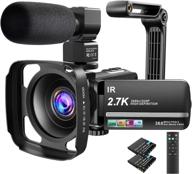 видеокамера камкордер ultra hd 2,7k для youtube vlogging, 36mp ir ночного видения цифровая видеокамера с функцией 16x цифрового увеличения, 3-дюймовый ips сенсорный экран, микрофон и ручной стабилизатор. логотип