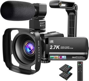 img 4 attached to Видеокамера камкордер Ultra HD 2,7K для YouTube Vlogging, 36MP IR ночного видения цифровая видеокамера с функцией 16X цифрового увеличения, 3-дюймовый IPS сенсорный экран, микрофон и ручной стабилизатор.