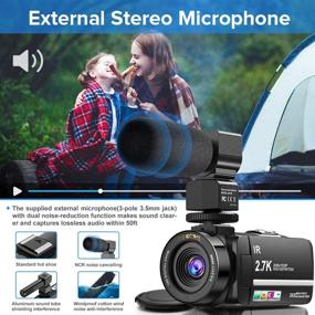 img 1 attached to Видеокамера камкордер Ultra HD 2,7K для YouTube Vlogging, 36MP IR ночного видения цифровая видеокамера с функцией 16X цифрового увеличения, 3-дюймовый IPS сенсорный экран, микрофон и ручной стабилизатор.