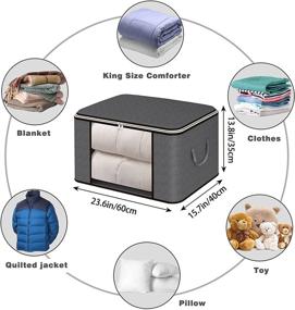 img 3 attached to 📦 Fixwal 8-Pack 90L Large Clothes Organizers: Foldable Storage Bags for King Comforters, Blankets, Quilts, Bedding - Thick Fabric Containers for Closet with Reinforced Handle & Clear Window (Grey)