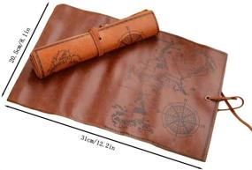 img 1 attached to 🎨 MOTZU Vintage PU Leather Rollup Pen Bag: Creative Map Pencil Case and Organizer, Perfect Stationery Gift