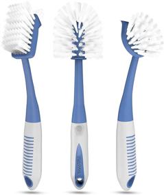 img 4 attached to 🔸 Versatile Dish Brush Set of 3: Bottle Water, Dish Scrub, and Scrubber Brushes – Ergonomic Non-Slip Long Handle for Efficient Cleaning of Sink, Dishes, Bottles, Cups, Glass, and Pots