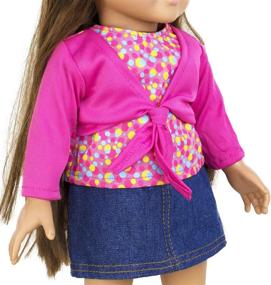img 2 attached to 👚 Fibre Craft The Springfield Collection Denim Skirt Outfit: Pink Shirt and Polka Dot Shoes - Stylish & Trendy Fashion for Dolls