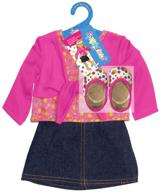 👚 fibre craft the springfield collection denim skirt outfit: pink shirt and polka dot shoes - stylish & trendy fashion for dolls logo