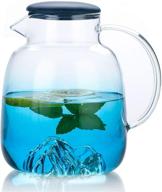 garbo glass pitcher with lid - 1.8 liters/64 ounces: lemonade and tea fridge 🍹 carafe, hot/cold drinks, juice pitcher with silicone lid - glass container for homemade beverage coffee logo